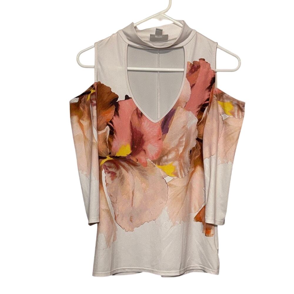Bisou Bisou Floral Blouse Medium Soft Romantic Watercolor Top Cutout Neck Medium